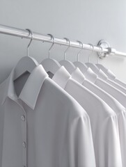 Poster - Row of Crisp White Shirts Hanging on Rack, Symbolizing Professionalism and Cleanliness in Retail or Uniformity : Generative AI