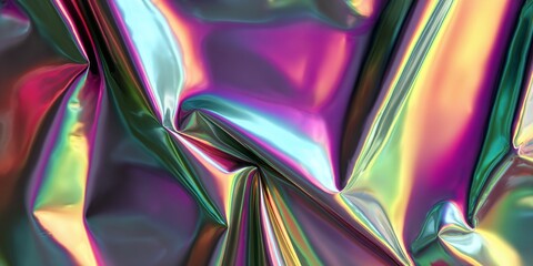 Poster - Iridescent folds of fabric reveal a vibrant spectrum of colors: magenta, turquoise, green and gold, in a mesmerizing display of light and texture.