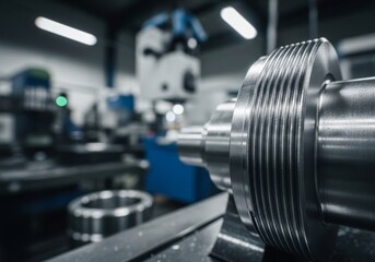 Poster - Precision Machined Metal Part - Close-up of a precisely machined metal component, showcasing intricate detail and high-quality craftsmanship