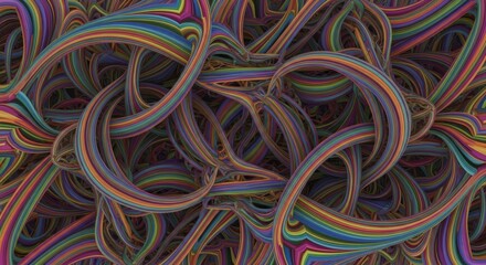 Poster - Vibrant Interwoven Forms: A Tapestry of Color and Geometry - Abstract art depicting interwoven, colorful geometric shapes, symbolizing complexity, growth, interconnectedness, energy, and dynamism