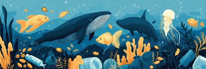 Aufkleber - Understanding Plastic Pollution and Its Harmful Impact on Marine Life and Ecosystems in Oceans Around the World