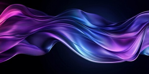 Fototapete - Abstract Fluid Background with Flowing Satin Waves in Blue and Purple, Futuristic Design