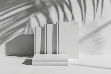 Poster - Vibrant Color Visual of Three White Books Mockup with Hard Textured Cover 3D Rendering