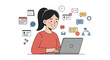 © Sapphire - Young woman engaged in online communication and productivity with laptop vector illustration