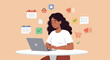 © Sapphire - Woman engaging in online shopping and planning with laptop vector illustration