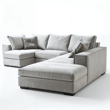 Elegant sectional sofa with plush cushions offers relaxation and style on white background