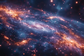 an enchanting view of a spiral galaxy showcasing vibrant nebulae and star formations, inviting viewe