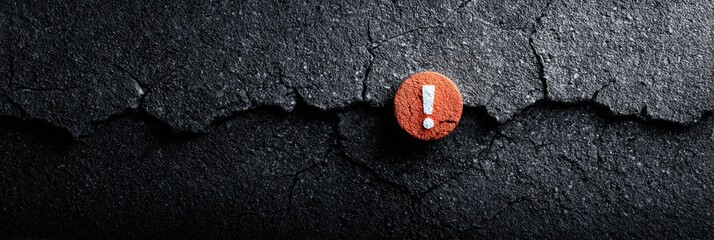 Aufkleber - Cracked Error Icon Centered on Dark Abstract Texture With a Clean Top Zone Highlighting Technological Issues