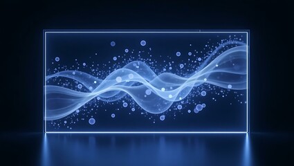 Poster - A captivating abstract wave design in blue tones, featuring dynamic fluid motions and glowing particles against a dark background.