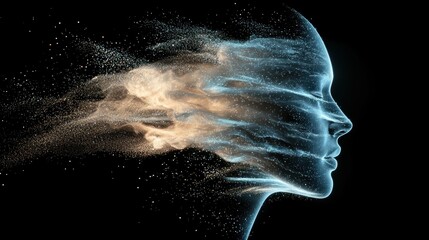 Poster - Swirling Luminous Dust Forms Human Silhouette in Ethereal Art Studio Digital Creation Surrealist