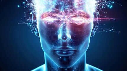 Poster - Digital Soul Energy Abstract Face Concept Futuristic Technology Art Cyberspace Visualization