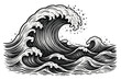 © BrunoStudio - Japanese style ocean wave vector illustration. Great powerful sea storm in vintage monochrome woodcut or linocut art. Hand drawn nautical engraving isolated on white background.