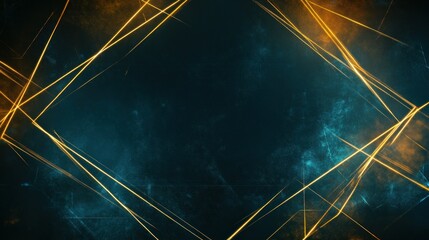 Poster - Background with elegant gold and neon blue lines forming a smooth futuristic frame, wallpaper AI generated image