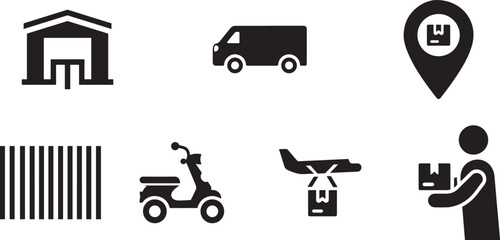 Poster - Vector set of transport vehicle icons for web and mobile design, featuring cars, trucks, buses, and trains