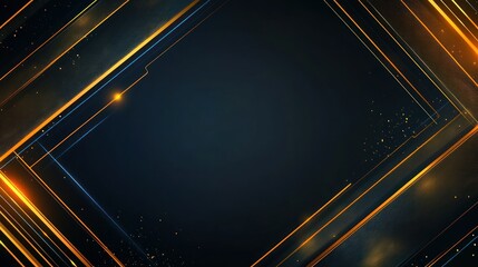 Poster - Background with elegant gold and neon blue lines forming a smooth futuristic frame, wallpaper AI generated image