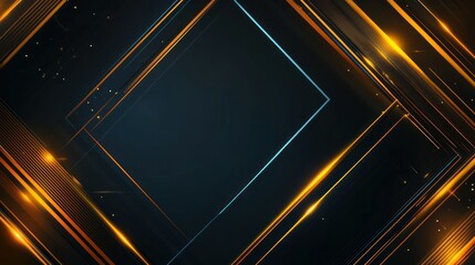Poster - Background with elegant gold and neon blue lines forming a smooth futuristic frame, wallpaper AI generated image