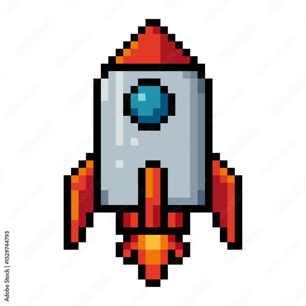 Pixel Rocket Projectile pixel art Icon vibrant and detailed illustration of a rocket taking off ...