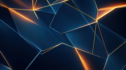 Poster - Background with elegant gold and neon blue lines forming a smooth futuristic frame, wallpaper AI generated image