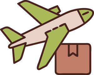 Poster - Black airplane with package icon isolated on transparent background