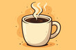 © MarioStudios - Retro cartoon illustration of a steaming hot coffee cup on a warm background. White mug with fresh americano or espresso. Vector design for cafe, menu, breakfast, or coffee shop.