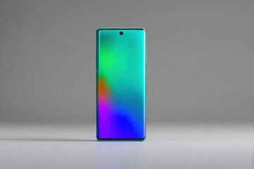 Poster - Modern smartphone with colorful abstract gradient screen on neutral background, providing a sleek mobile device for communications and digital interface use.