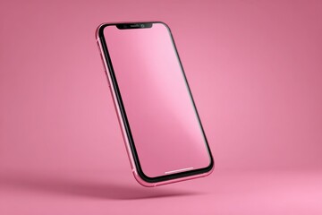 Poster - a stylish pink mobile phone against a pink backdrop, perfect for showcasing apps, creating mockups, 