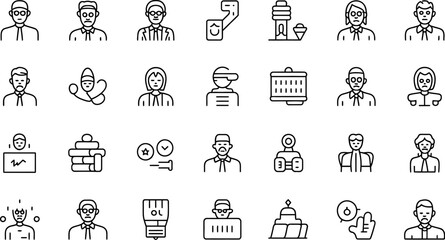 Fototapete - Vector line icons set of business people avatars and office elements outline symbols collection design 100px editable stock vector illustration