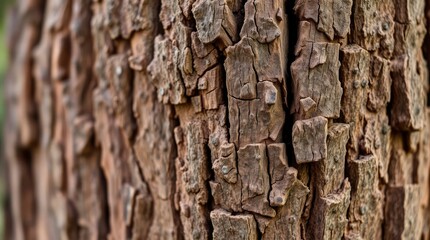 closeup of tree bark rough and textured with deep grooves and irregular patterns under natural light