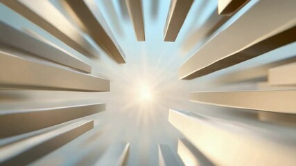 Aufkleber - Glimmering Beams of Light: Abstract composition of elongated metallic bars radiating towards a central point of bright sunlight, creating an alluring display of depth and perspective. 