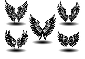 elegant gothic angel wings vector set featuring distressed black feather details. ideal for tattoo a