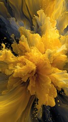 Poster - Abstract yellow and gray explosion with fluid art effect, creating dynamic burst of color and texture for modern background or design element