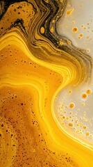 Poster - Abstract golden fluid art with swirling black and white accents creating a mesmerizing marble effect Concept of luxury, creativity, and organic textures