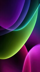 Poster - Abstract background with vibrant neon curves in purple, green, and pink Modern wallpaper design with smooth gradients and flowing shapes for digital art and technology concept