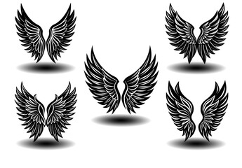 gothic angel wings vector pack featuring vintage distressed black feathers. ideal for tattoo design,