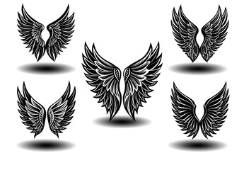 dark fantasy angel wings vector pack featuring distressed black feathers. ideal for tattoo art, goth