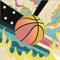 Leinwandbilder - A basketball with flames and abstract background design