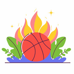 Leinwandbilder - Illustration of a basketball with flames and plant life