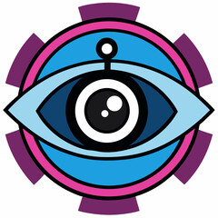 Leinwandbilder - Stylized eye with gear-like frame in vibrant colorscheme