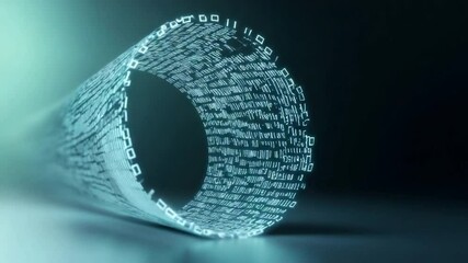 Poster - Digital Data Stream: A mesmerizing abstract representation of a data stream, depicted as a spiraling cylinder composed of glowing digital code.