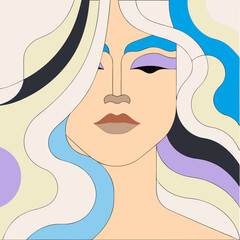 Leinwandbilder - Abstract portrait of a woman with wavy colorful hair