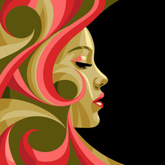 Leinwandbilder - Stylized portrait of a woman with flowing hair design