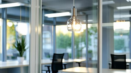 Poster - Beautiful blurred background of a light modern office with interior panoramic windows