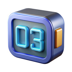 Poster - 3d render number 03 blue square button isolated on transparent background