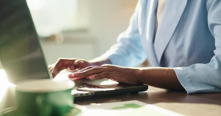 Aufkleber - Hands, typing or woman with laptop for account management, audit and finance report. Online, administration or accountant on technology with research for tax compliance, investment and project update