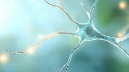 Aufkleber - Vibrant Neuron in Focus: Intricate details of a singular neuron illuminated against a soft, blurred backdrop, representing the complexity and interconnectedness of the nervous system.