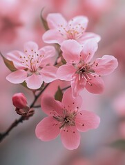 Poster - Delicate pink flowers blooming in soft focus background