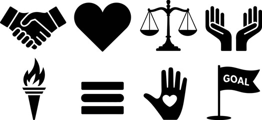 Fototapete - Vector icons set of business ethics and values handshake heart justice goal love care equality 100 character editable stock vector illustration