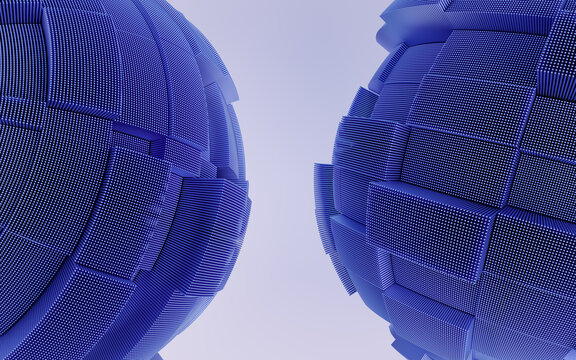 Two high detailed shapes on blue background. 3d render.
