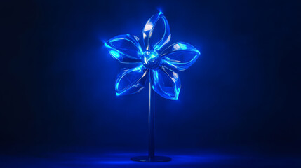 Poster - Decorative blue light flower display illuminating dark space with vibrant colors at nighttime