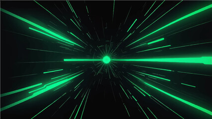 green neon light streaks radiating from the center on a dark background, evoking themes of technology, big data, and bots.
